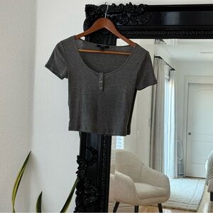 Forever 21 | Women’s Gray Button Cropped Short Sleeve Shirt